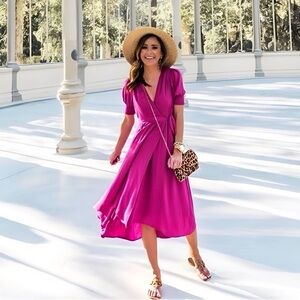 Anthropologie Maeve Breanna Wrap Dress Raspberry Pink Size 6 Resort Bridesmaid